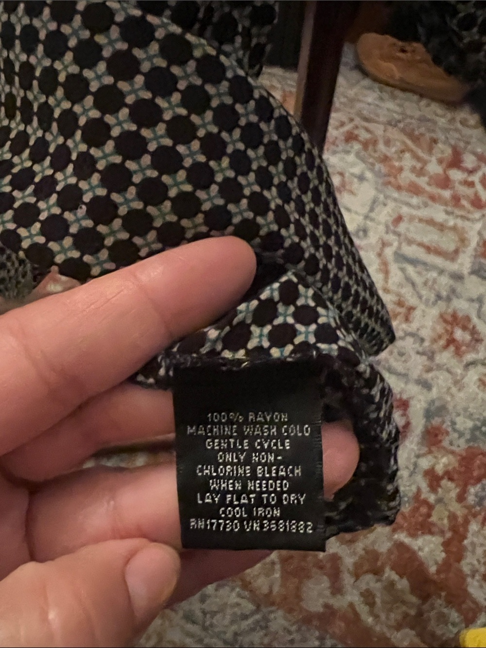 Liz Claiborne Black and Cream Tie-Front Geometric Blouse - Picture 3 of 5